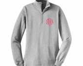 Quarter Zip Monogram Sweatshirt  - Ladies Fit - GRAY - XS to XL