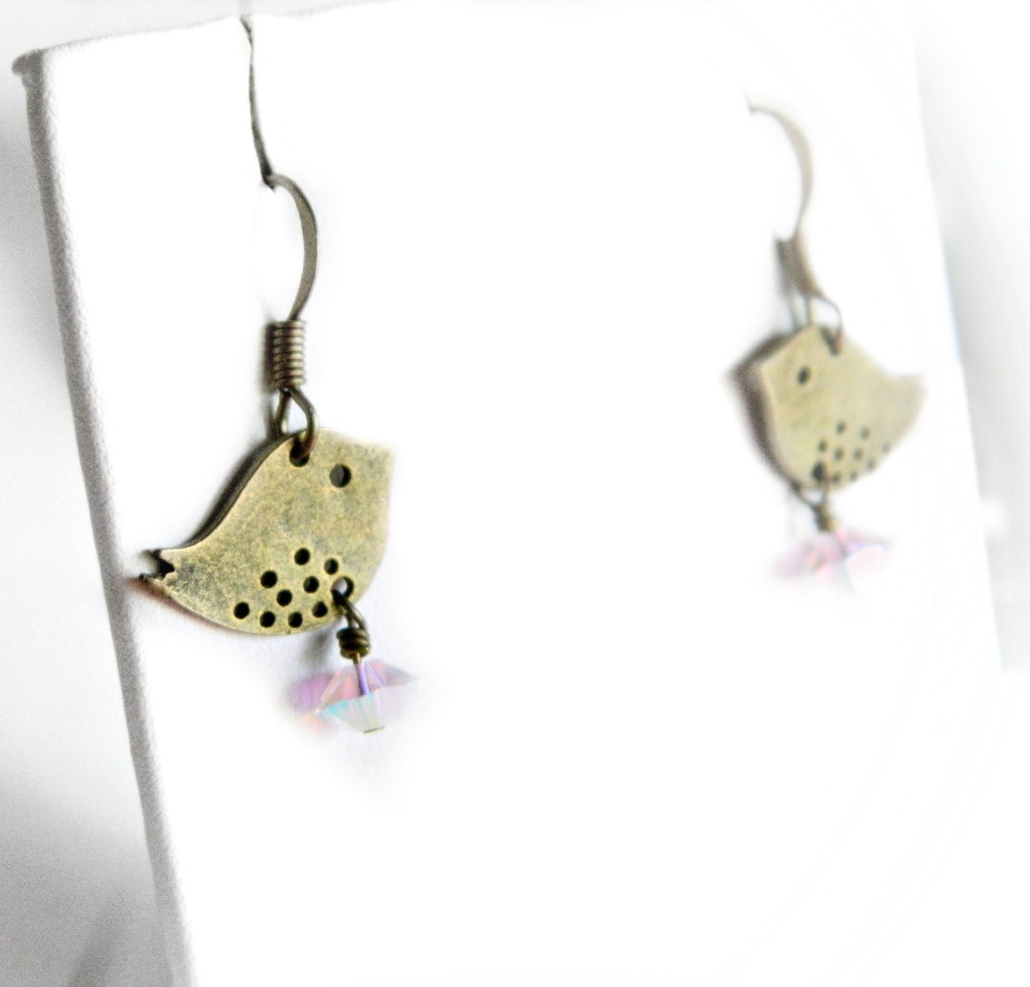 Antiqued Brass Bird Swarovski Earrings