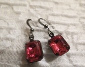 Fuchsia Pink CrystFuchsia Pink Crystal al Earrings Black Prong Setting