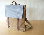 Waxed Canvas Daypack // Backpack // Gingham // Sage// Front Pocket