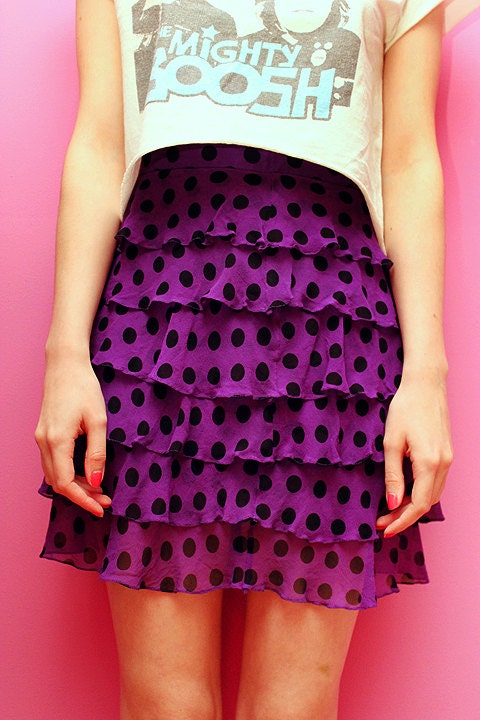 Vintage 90s purple polka-dot ruffle skirt