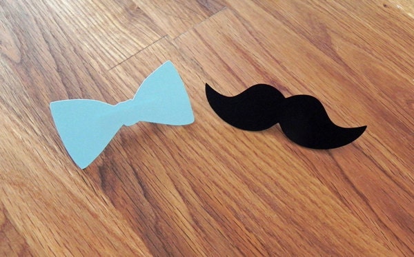 Party Pins: Little Man Party - Die Cut Blue Bow Ties & Mustaches baby shower birthday party