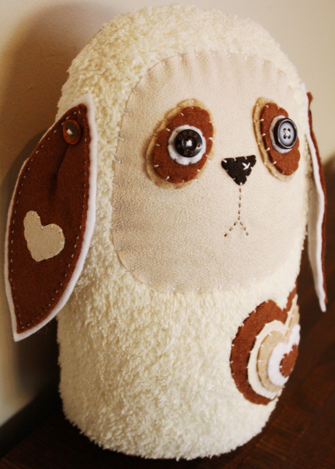 BOObeloobie Lilliput the Lamb in Cream, white and chocolate brown with Polka dot fabric