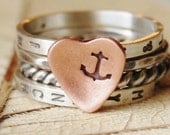 You Are My Anchor  - Stacking Ring Set of 4 - Hand Stamped - Sterling Silver and Copper - Your Size