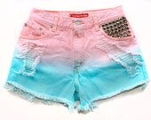 Ombre Dip Dyed and Studded Levi Denim Shorts