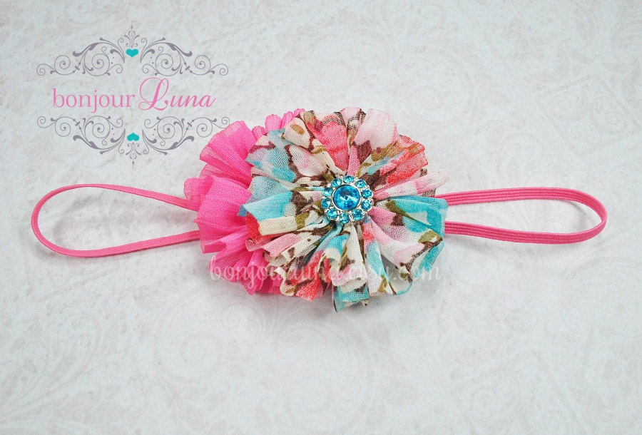 Baby Girl Headband - Newborn Headband - Bubblegum Pink - Shabby Headband - Mini Flowers - Photo Props - Infant Headband