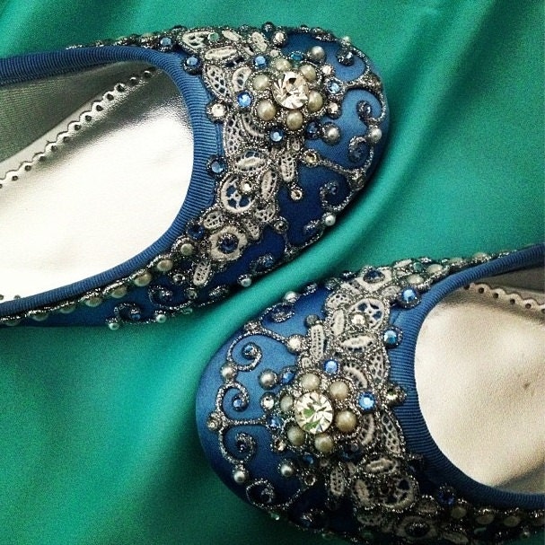 Cinderella's Slipper Bridal Ballet Flats Wedding Shoes - Any Size - Pick your own shoe color and crystal color