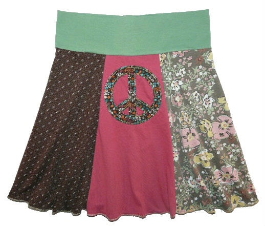 Peace Sign Hippie Skirt Women's Small Medium upcycled t-shirt clothing from Twinkle