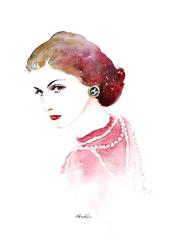 Watercolor painting - Coco Chanel - 9x12 Print