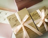 Champagne and Blush Wedding Invitations - FAIRYTALE WEDDING - Pink and Gold Shimmer Wedding Invitations with Monogram Envelope Lining