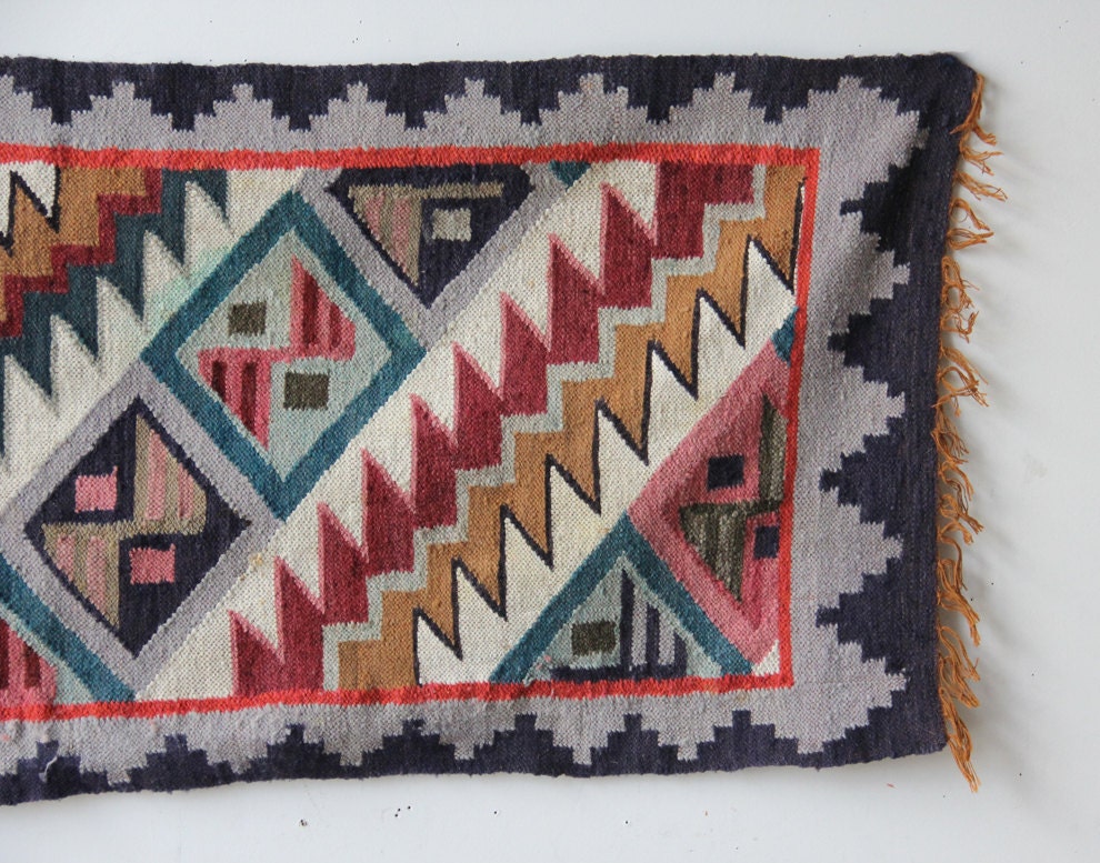 Colorful Wool Woven Area Rug / Runner