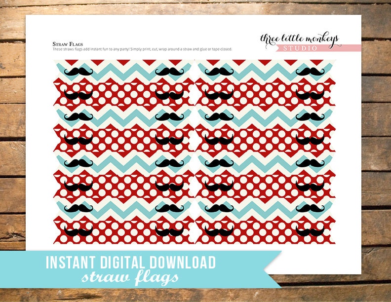 INSTANT DOWNLOAD Little Man Mustache Straw Flags or Food Flags Il_570xn