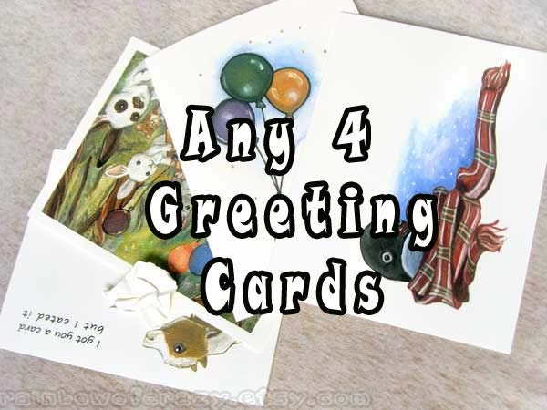 Blank Greeting Cards Set of 4, SALE, Your Choice Any Card