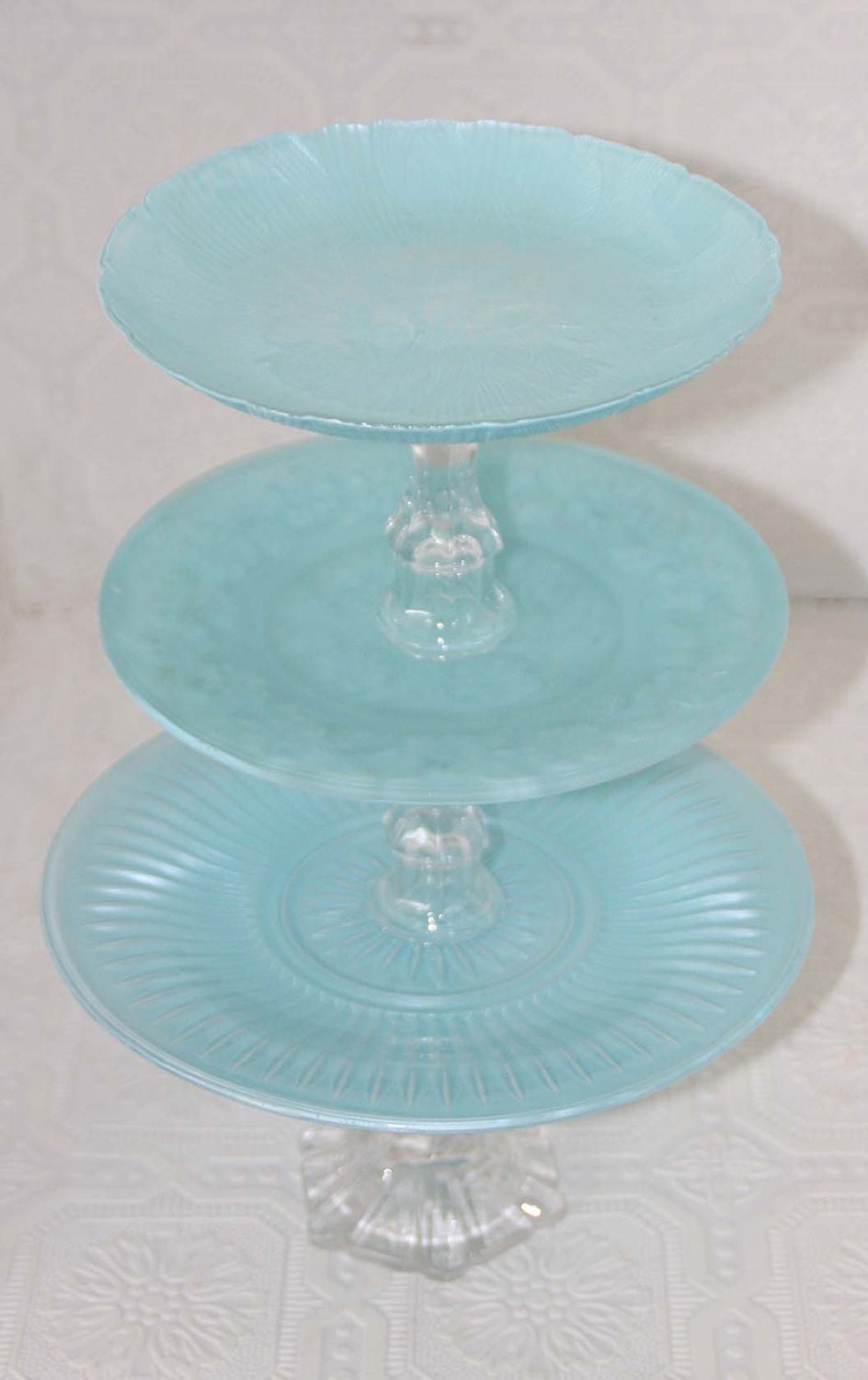 Tiffany Blue Shabby Chic Three Tier Vintage Reclaimed Cupcake Stand Made To Order