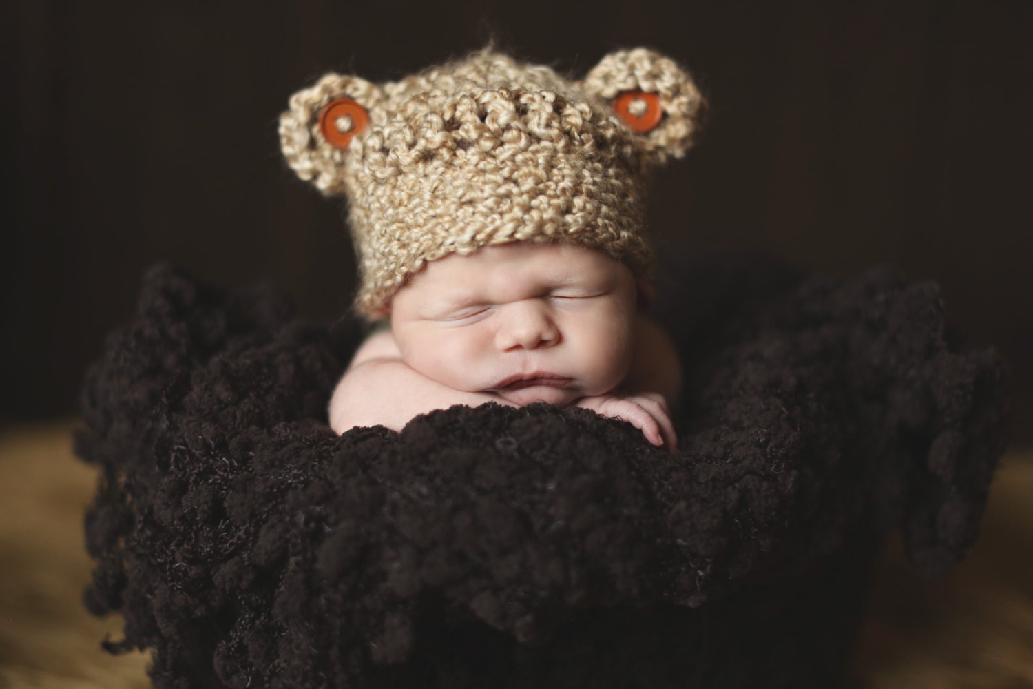 Newborn Baby Bear Hat-- Infant-- Toddler-- Photo Prop- Button Ears--Crochet