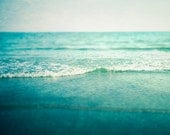 SALE Ocean Photograph. dreamy. ethereal. square summer photo. sea. aqua. waves, zen print, blue aqua 8x8