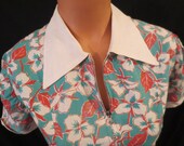 ROSIE THE RIVETER forties day dress - Pepperell Prints floral cotton front zipper sz xs