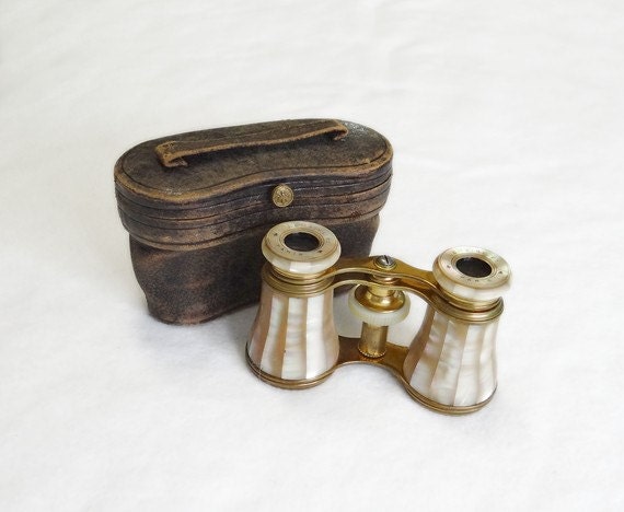 Antique Lemaire FI Paris Opera Glasses - Mother of Pearl - 1800s - Leather Case