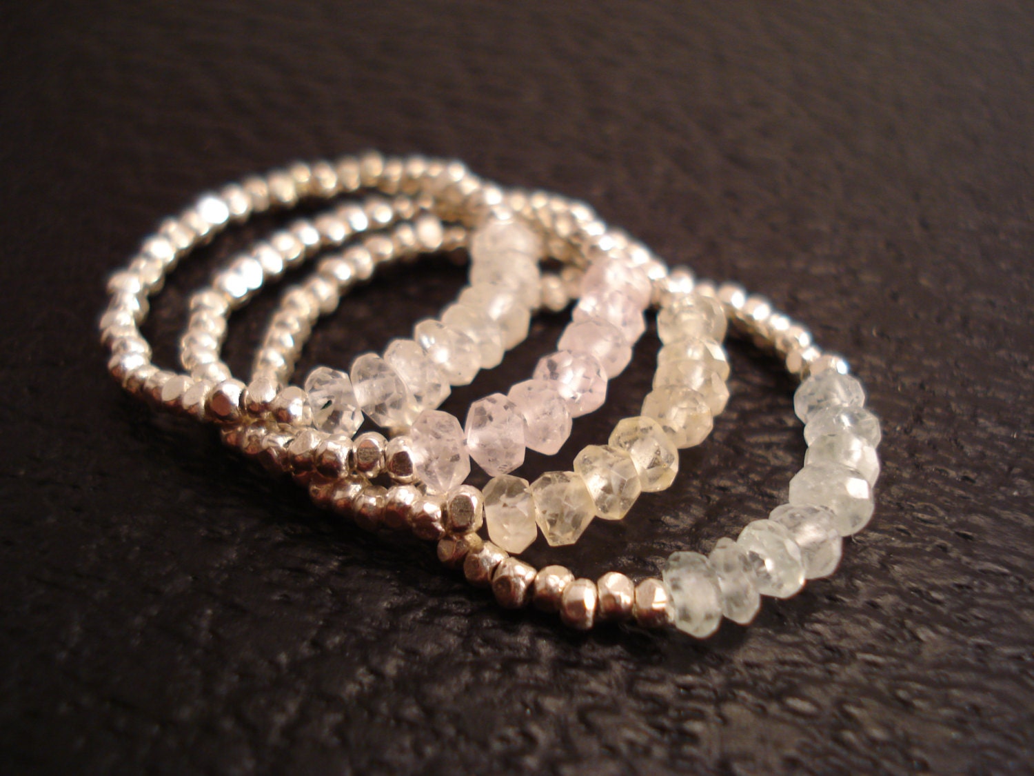 Faceted Aquamarine Rings, Pastel Gemstone Stacking Rings, White Pink Yellow Blue Jewel Rings, Easter Aquamarine Silver Stackable Ring Bands