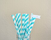25 AQUA stripe paper straws - made in USA