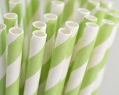 50 GREEN stripe paper straws - made in USA