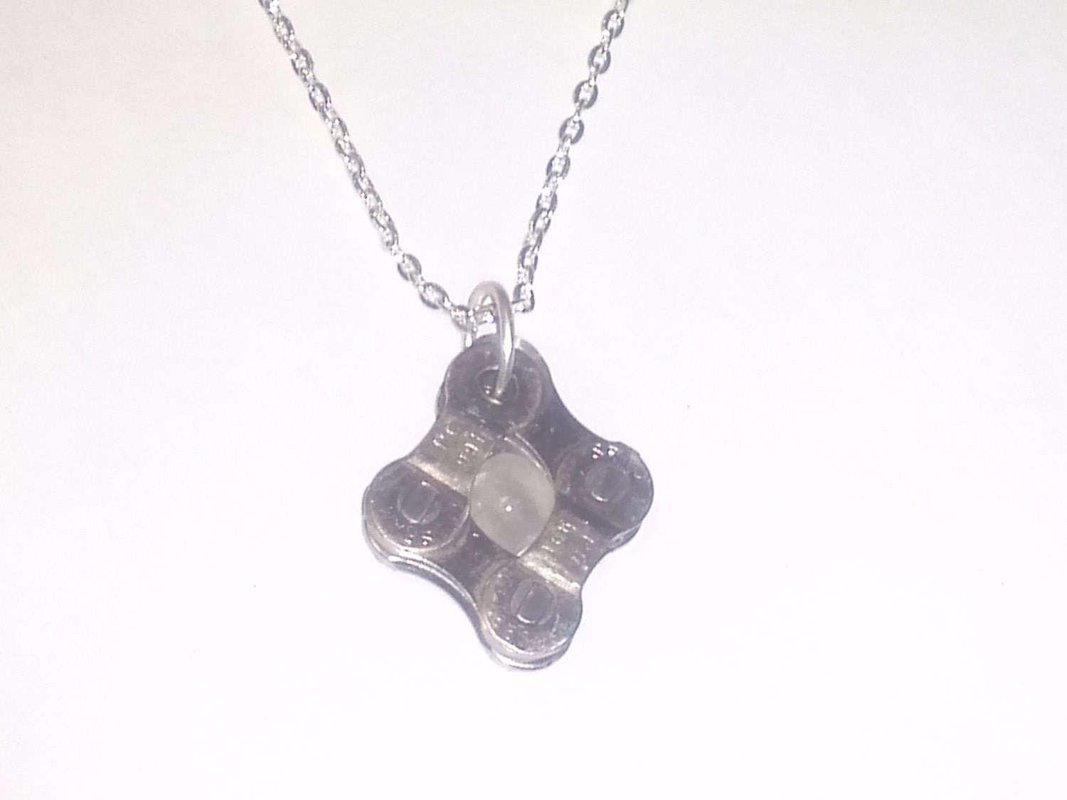 Bicycle Chain Necklace, Vintage Glass, reclaimed bicycle parts OOAK, bicycle gift,