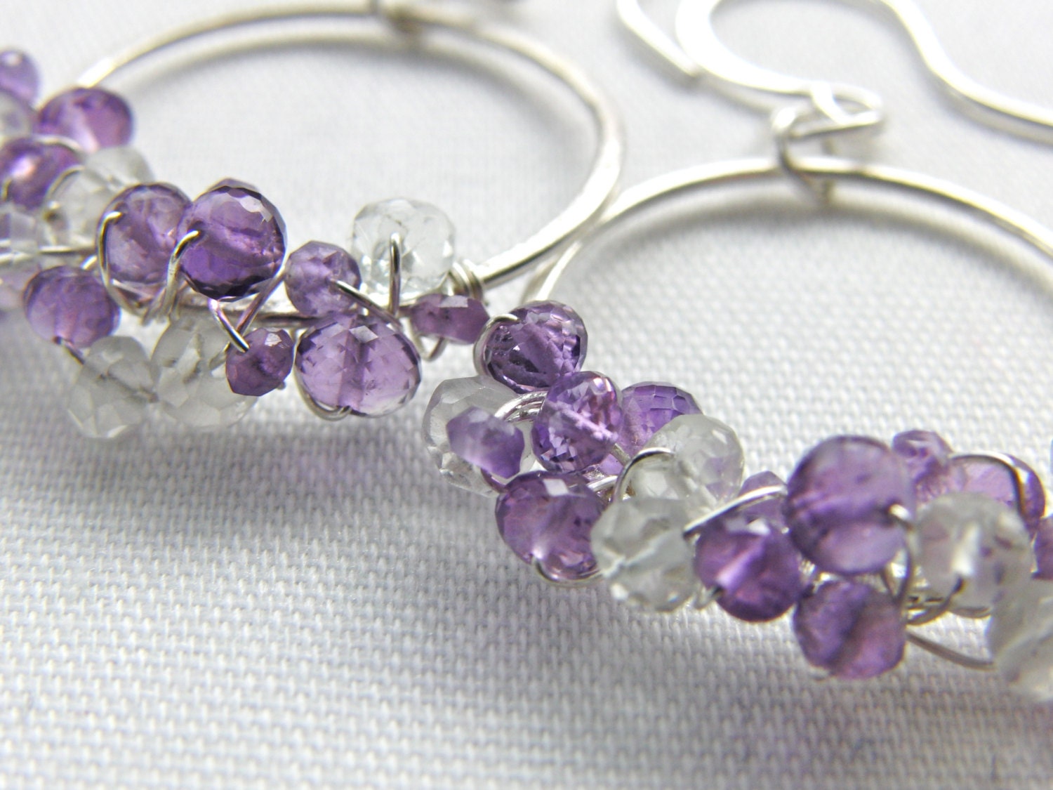 Amethyst Earrings Sterling Silver Wire Wrapped AAA Gemstone Purple Mint Green