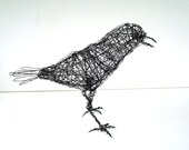 CAWING CROW - Life Sized - Original Handmade Wire Bird Sculpture