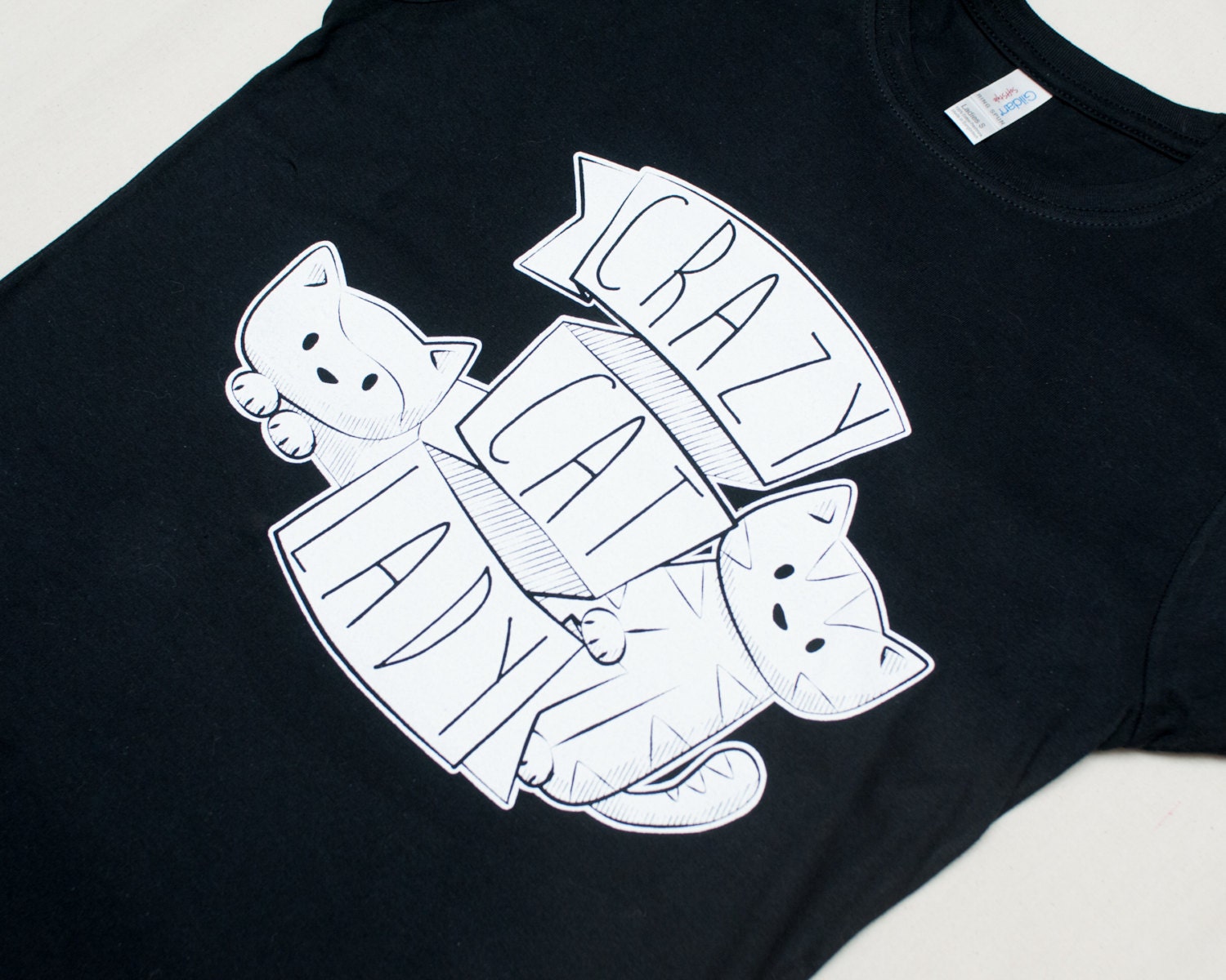 SMALL Ladies  Black Crazy Cat Lady T-shirt