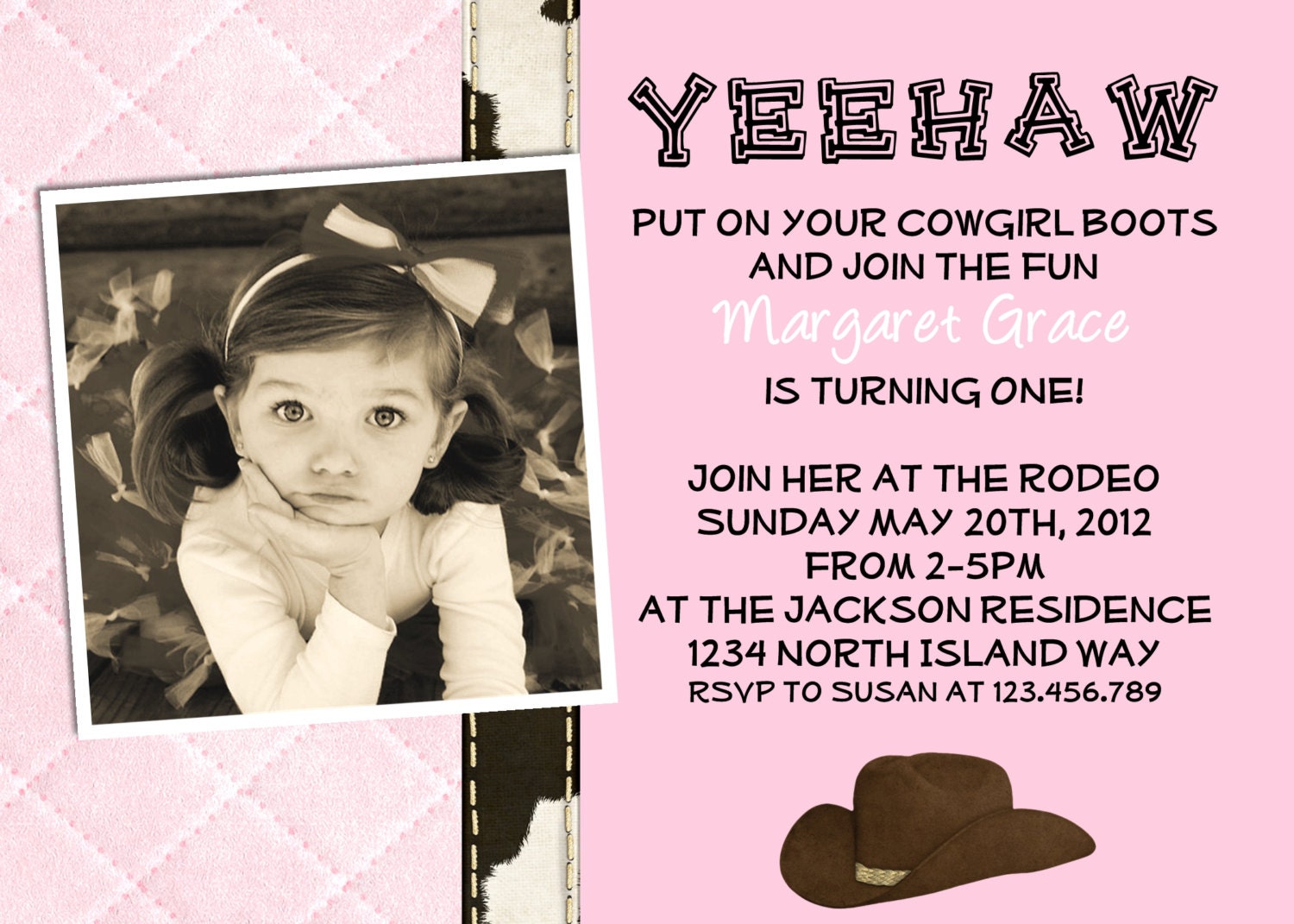Vintage Pink Cowgirl Western Birthday Invitation - Printable and Custom Invite Il_570xn