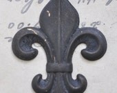 Fleur de Lys pendant, brass stamping, black patina