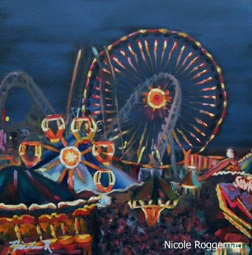 Jersey shore boardwalk nighttime painting summer vacation beach art hurricane sandy