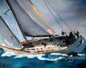 Yacht , Nautical art, sailboat, print from original oil painting, boat decor, sea life, father's day, mens gifts