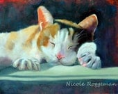 Sleeping cat, pet art, Calico cat, animal art print, peaceful kitty
