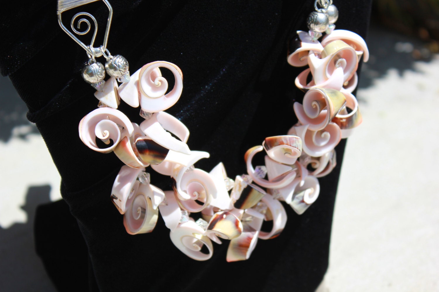 Shell, Summer, Vacation, Beach, Boho, Crystal, Glass, Pink, Peach, Organic, Ornate, Real Estate, Professional, Fun, Necklace and Earring Set