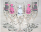5 Personalized Bride and Bridesmaid Champagne Flutes with Name