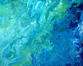 Blue Green Abstract Original Acrylic 12x12 canvas art fluid art for home, office apartment decor - ChristieMinalgaArt