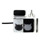 Cat zipper pouch color block medium size kitten shape