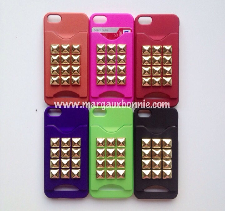 FREE Shipping -- Gold Studded Credit ID Card Holder Black Hard Plastic iPhone 4 4S 5 Phone Case AT&T Verizon Sprint