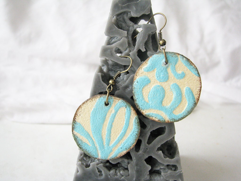 Ultramarine Green feminine mint and cream set of bracelet and earrings,modern and vintage, bridesmaid gift