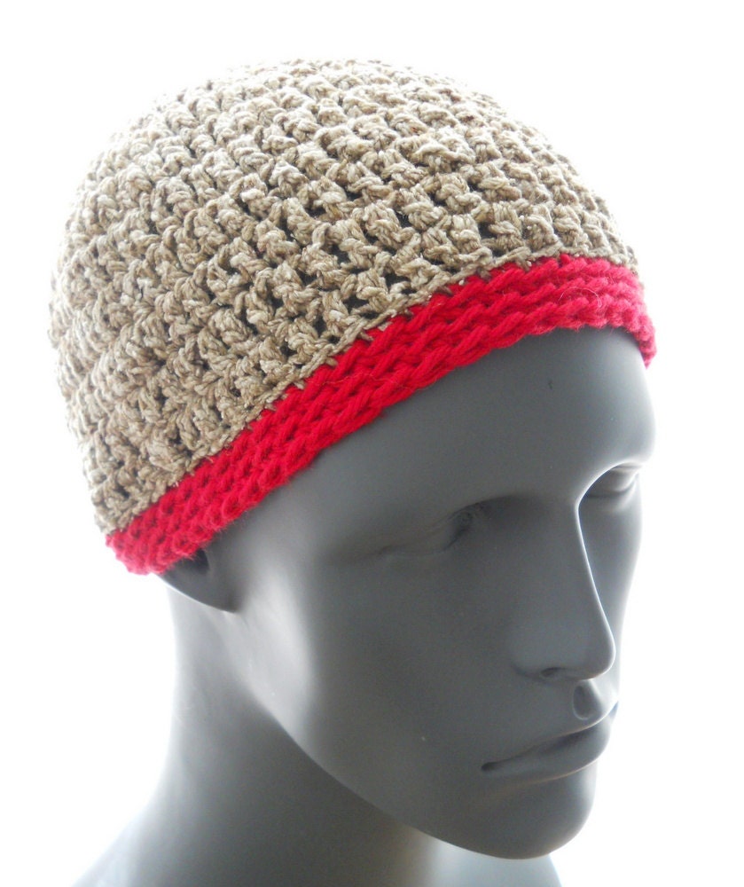 Minimalist sock monkey hat, crocheted hat for men or women, brown tweed hat, upcycled silk-blend beanie hat, eco fashion