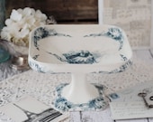 RARE - Antique French Terre de Fer (Ironstone) Compote - Blue birds and scrolls - circa 1880's by H.B. & Cie