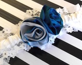 Something Blue- Ivory & Blue Wedding Garter- Silk and Lace with Roses