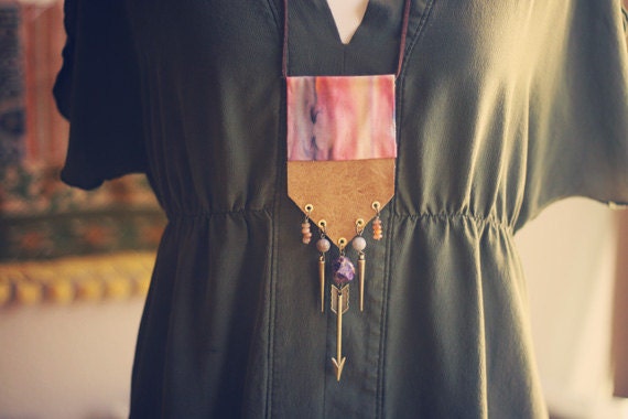 sol.  a bohemian watercolor textile & leather necklace.