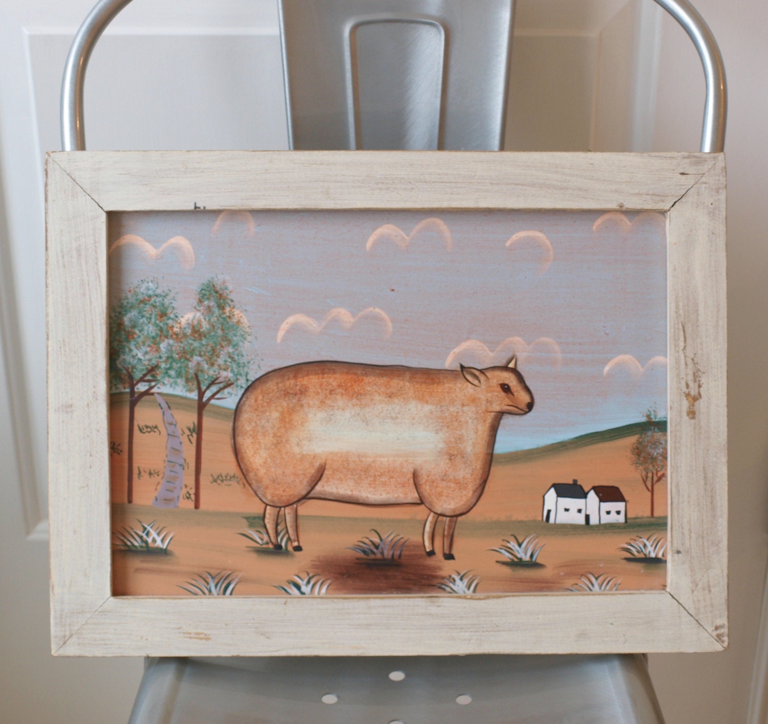 From PARIS FLEA MARKET Framed Folksy Cow Painting