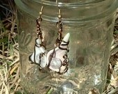 Mermaid's Crystal Ball - wire wrapped upcycled shell earrings with quartz