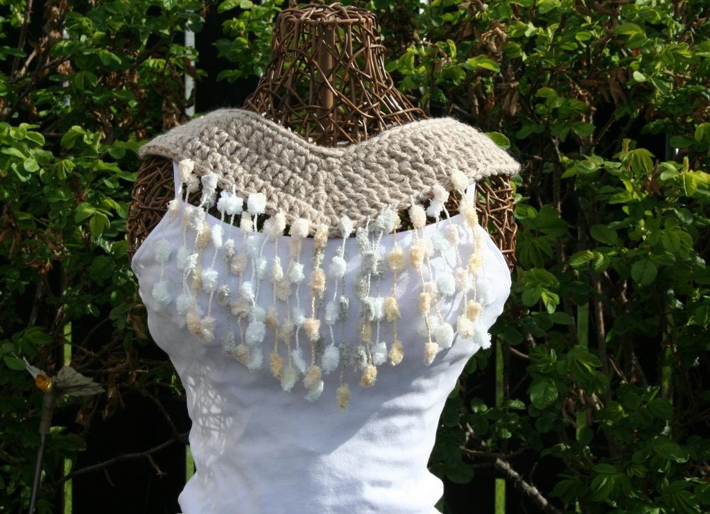 Crochet Collar in Neutrals Beige White Cream with Sequins by JennisCrochet