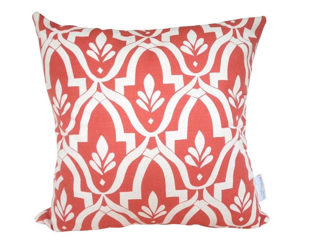 Wheat cushion cover in white ink on coral linen/cotton 48cmx48cm