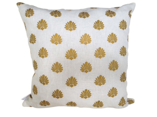 Deco cushion cover in gold ink on white linen 48cmx48cm