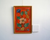 Flower Patchwork Framed Picture, Mid century folk art, Cottage chic, Nursery decor, Garden, spring, Floral, Rustic, Loft decor